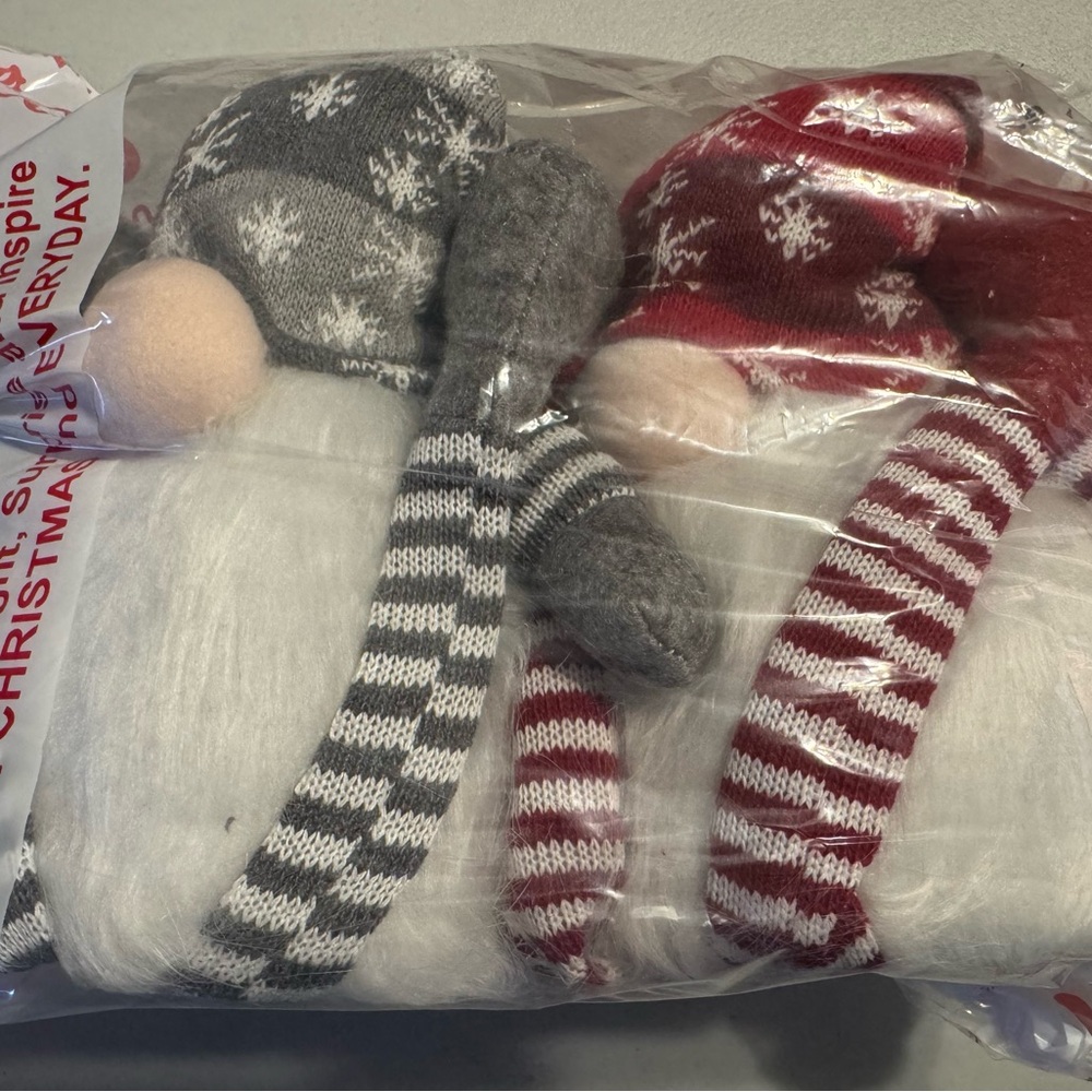 Festive Gnome Plush Decor Set - Red and Gray